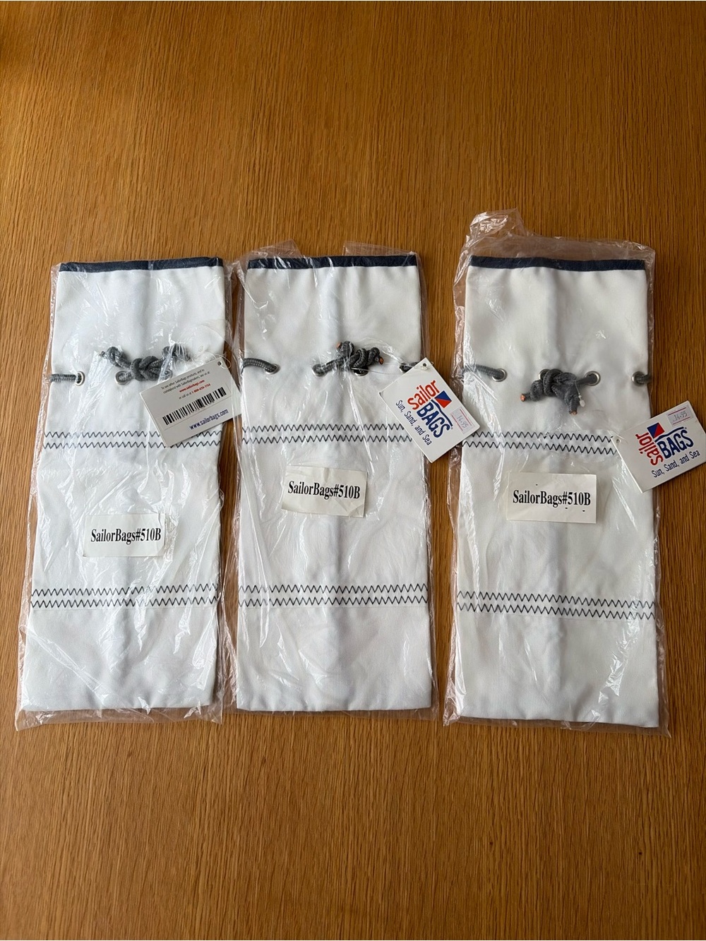 SailorBags White made from recycled Sail Cloth Drawstring Bottle Bags - Set of 3